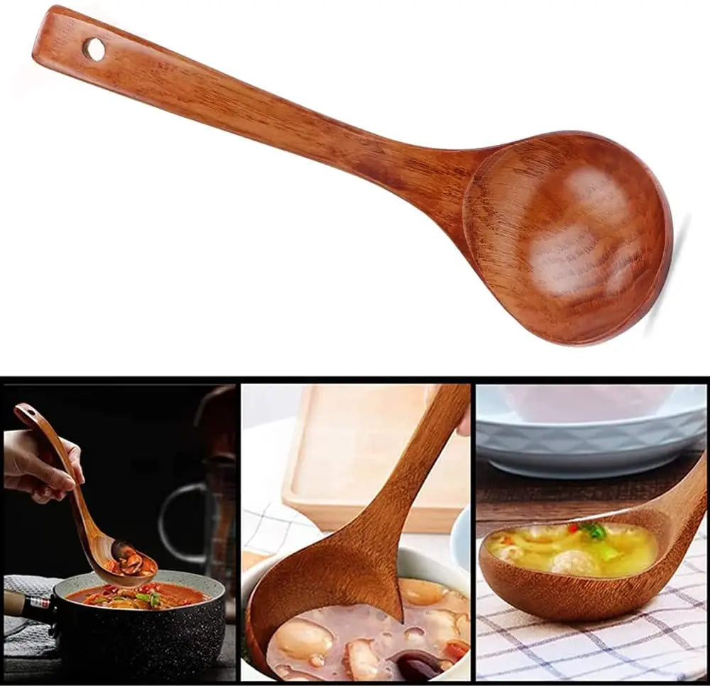 Wooden Serving Spoon Ladle Large Natural Wood Soup