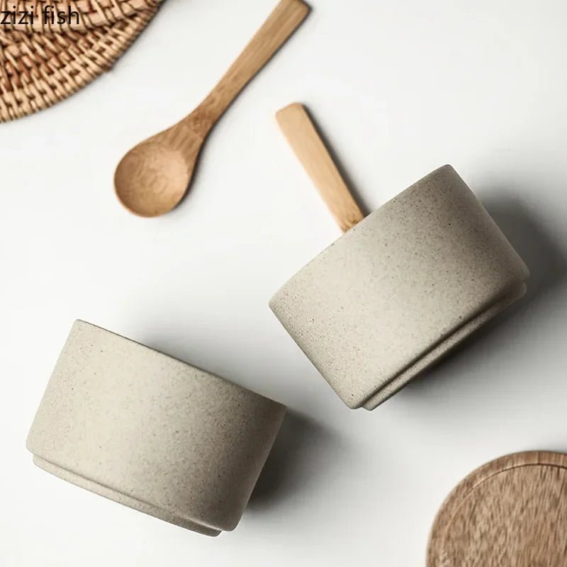 European Ceramic Seasoning Jar with Wooden Lid