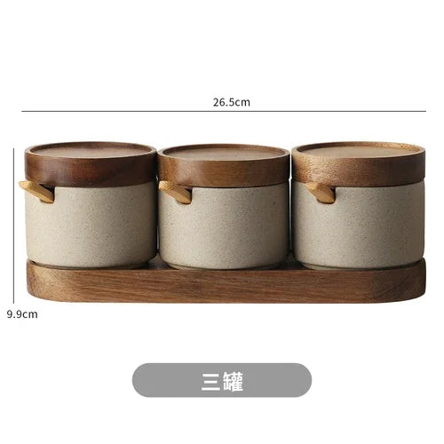 European Ceramic Seasoning Jar with Wooden Lid
