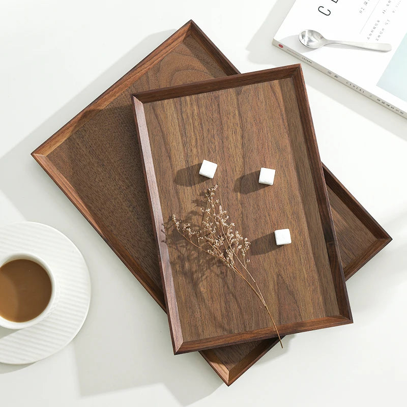 Rectangular Walnut Wood Tray – Elegant Solid Wood Serving Plate