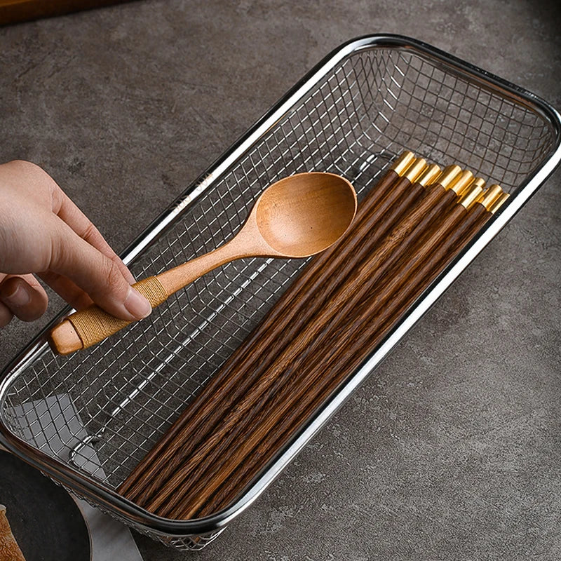 Stainless Steel Utensil & Cutlery Holder – Mesh Organizer for Kitchen & Dishwasher Use