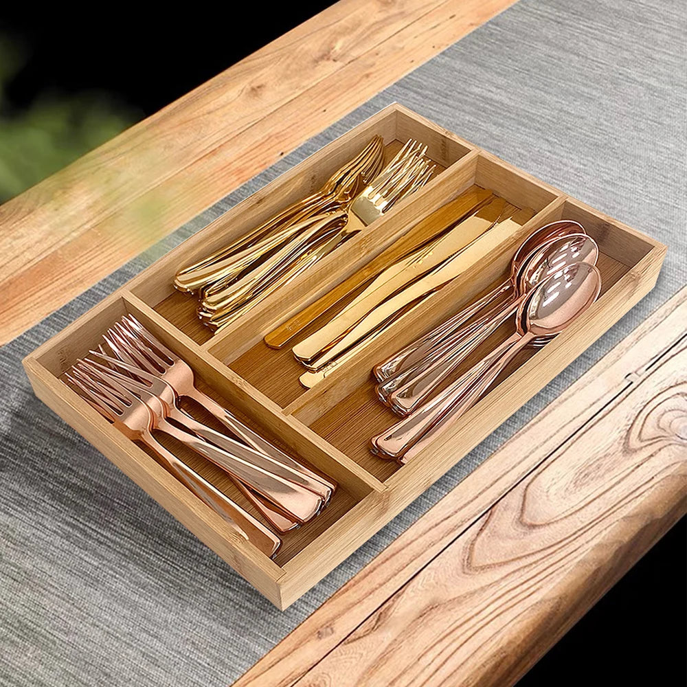 Bamboo Cutlery Storage Tray – Elegant Drawer Organizer for a Neat & Modern Kitchen