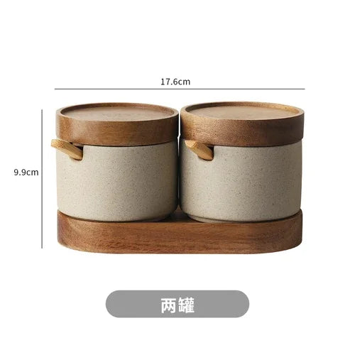 European Ceramic Seasoning Jar with Wooden Lid
