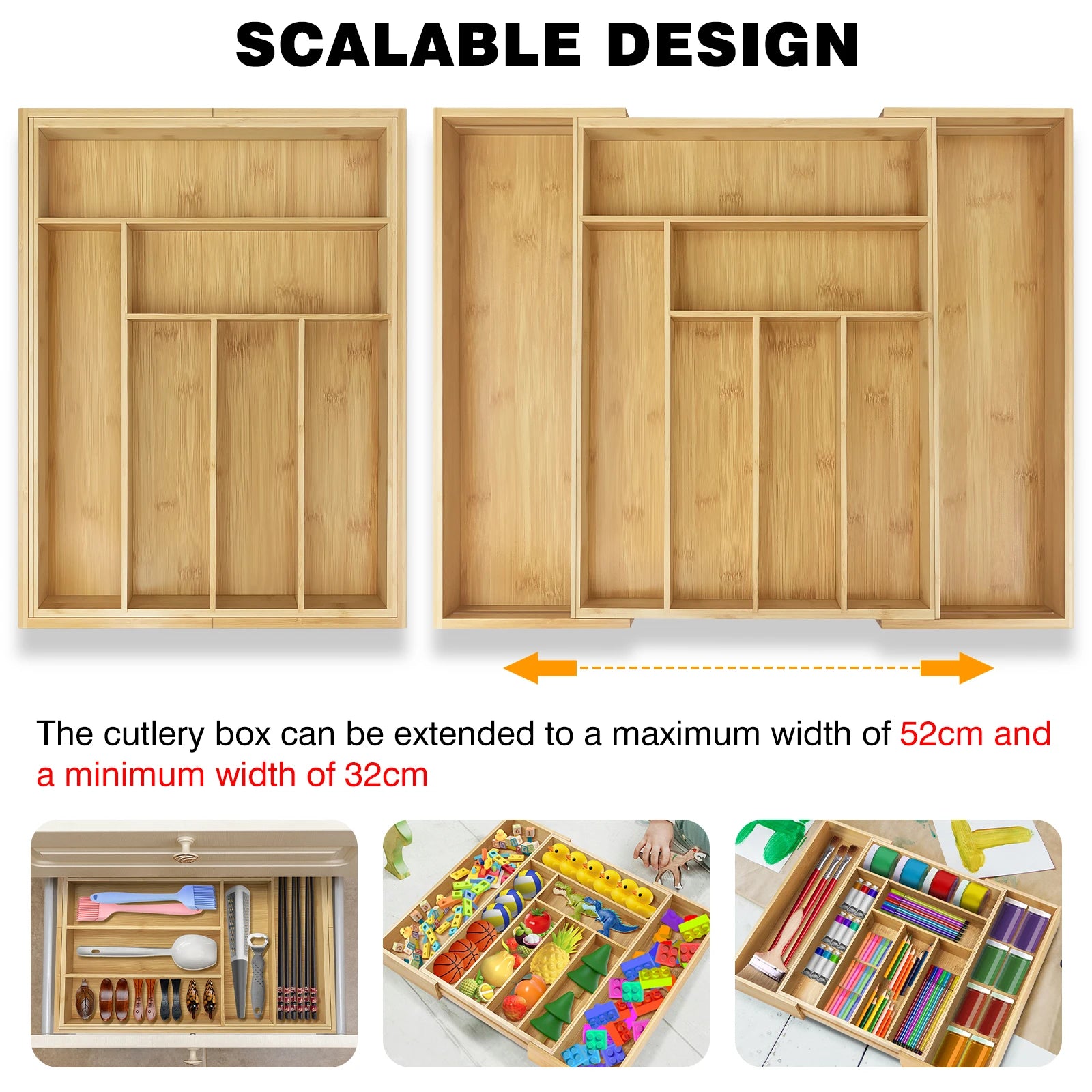 Expandable Bamboo Drawer Organizer Adjustable