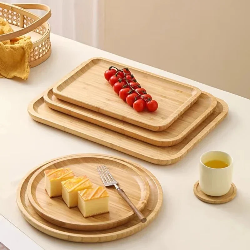 Rectangular and Round Japanese-Style Bamboo Tea Tray 🌟