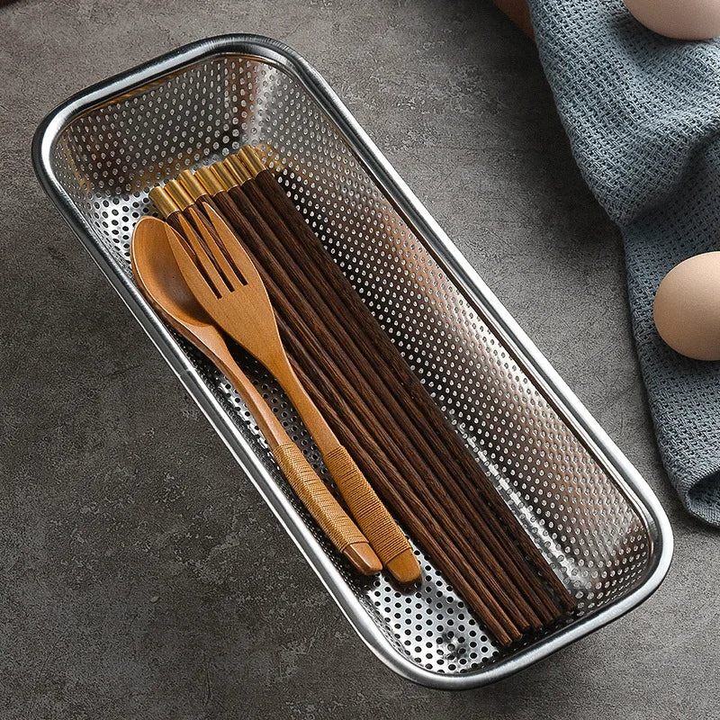 Stainless Steel Utensil & Cutlery Holder – Mesh Organizer for Kitchen & Dishwasher Use