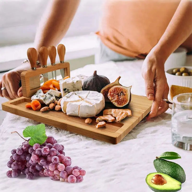 Large Bamboo Cheese Board With 4 Knives
