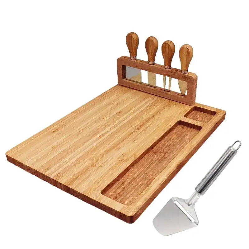 Large Bamboo Cheese Board With 4 Knives