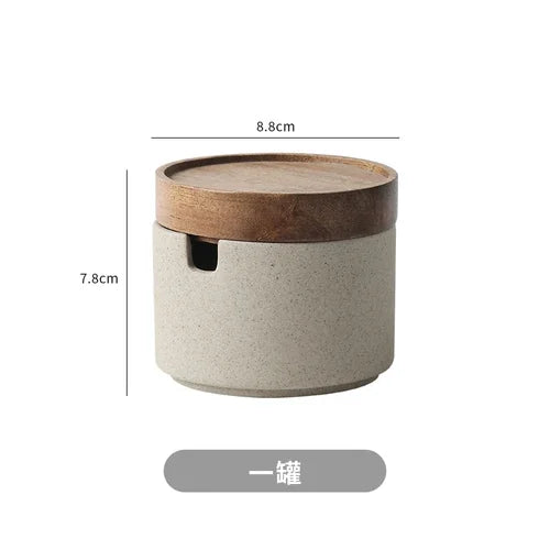 European Ceramic Seasoning Jar with Wooden Lid