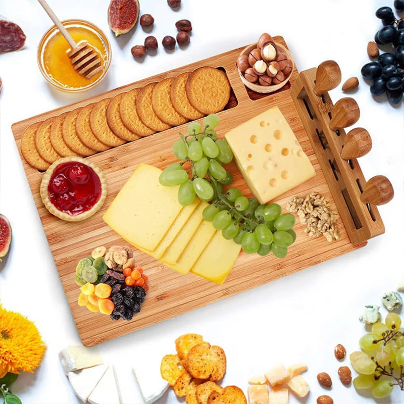 Large Bamboo Cheese Board With 4 Knives