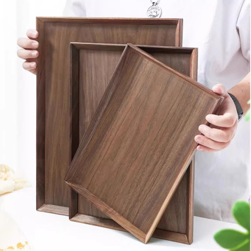 Rectangular Walnut Wood Tray – Elegant Solid Wood Serving Plate