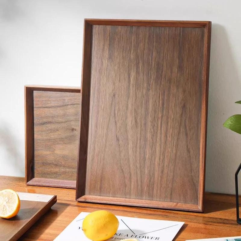 Rectangular Walnut Wood Tray – Elegant Solid Wood Serving Plate