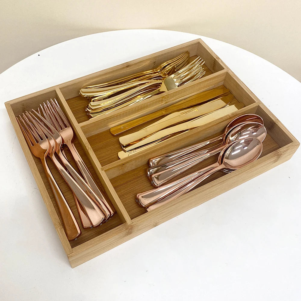 Bamboo Cutlery Storage Tray – Elegant Drawer Organizer for a Neat & Modern Kitchen