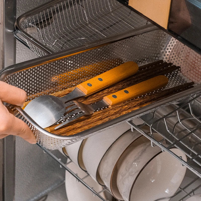 Stainless Steel Utensil & Cutlery Holder – Mesh Organizer for Kitchen & Dishwasher Use