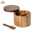 Acacia Wood Salt Cellar with Spoon & Swivel Lid