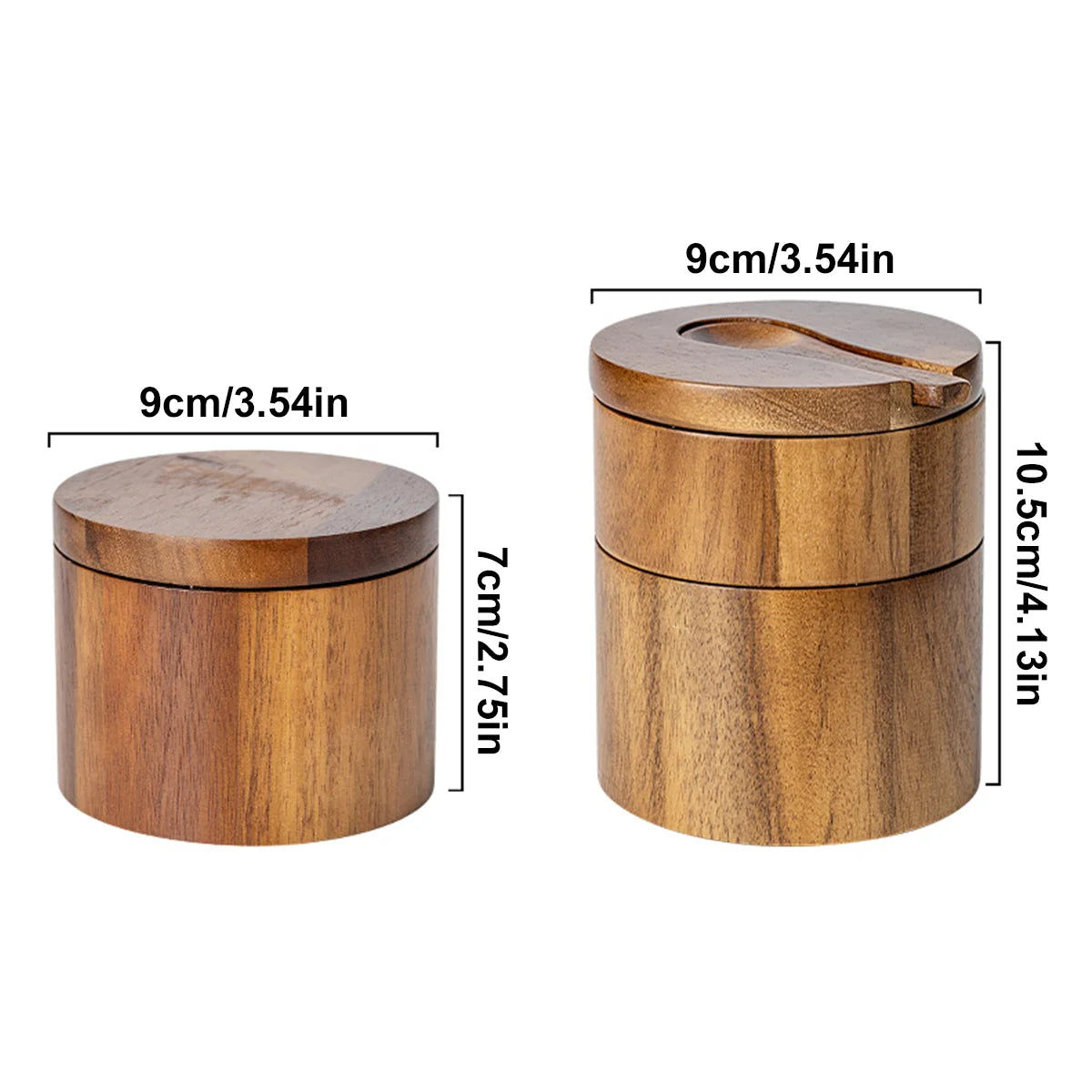 Acacia Wood Salt Cellar with Spoon & Swivel Lid