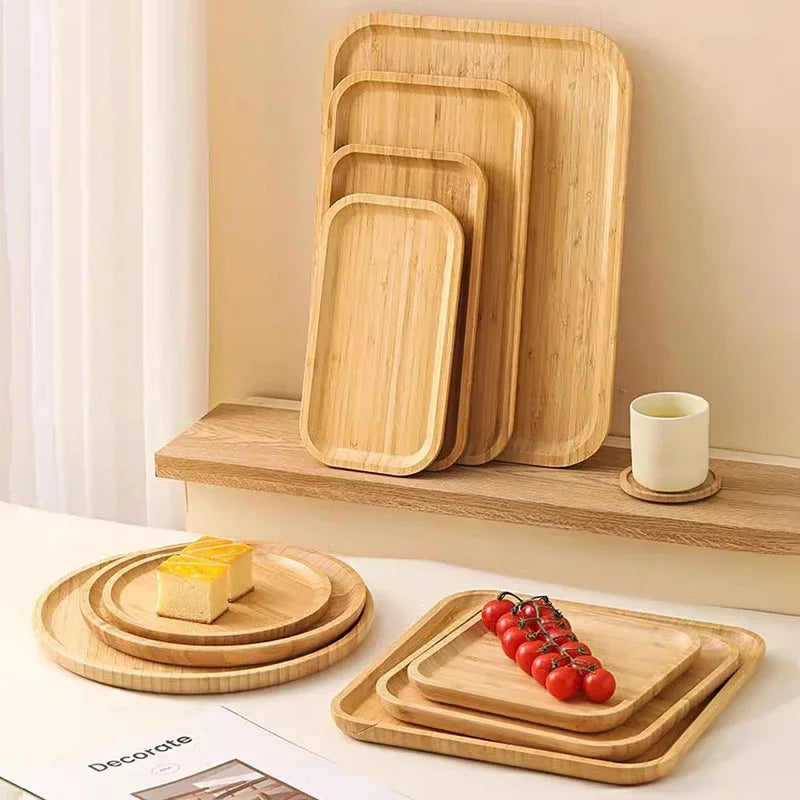 Rectangular and Round Japanese-Style Bamboo Tea Tray 🌟