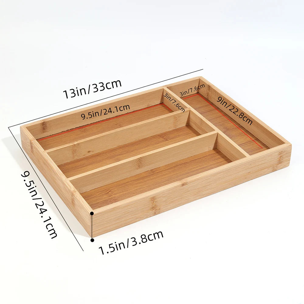 Bamboo Cutlery Storage Tray – Elegant Drawer Organizer for a Neat & Modern Kitchen
