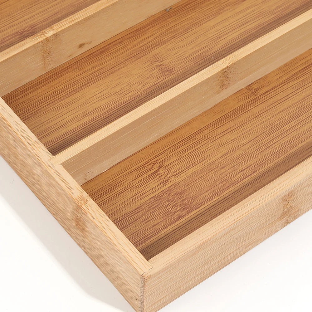 Bamboo Cutlery Storage Tray – Elegant Drawer Organizer for a Neat & Modern Kitchen